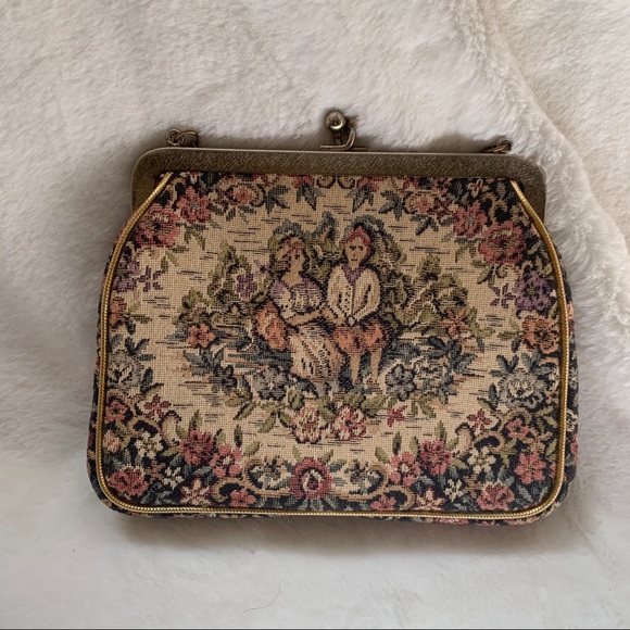 Vintage Tapestry Small Purse Floral Needlepoint Roses Bag - Picture 5 of 7